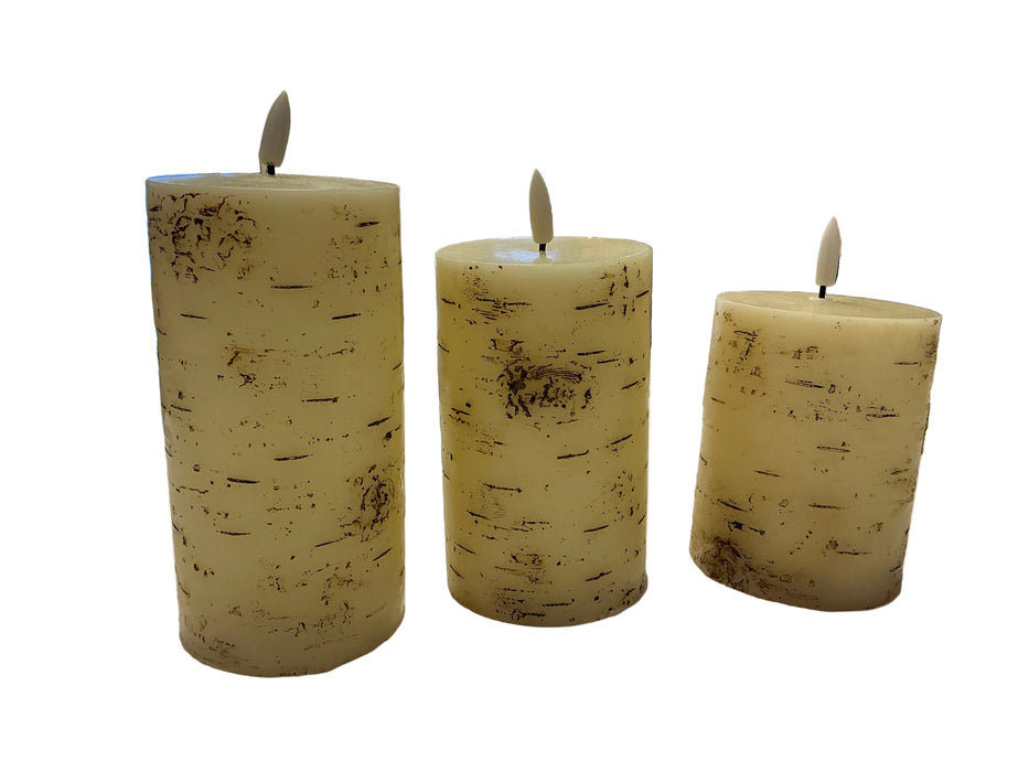 LED Candle Birch Wood 3pc