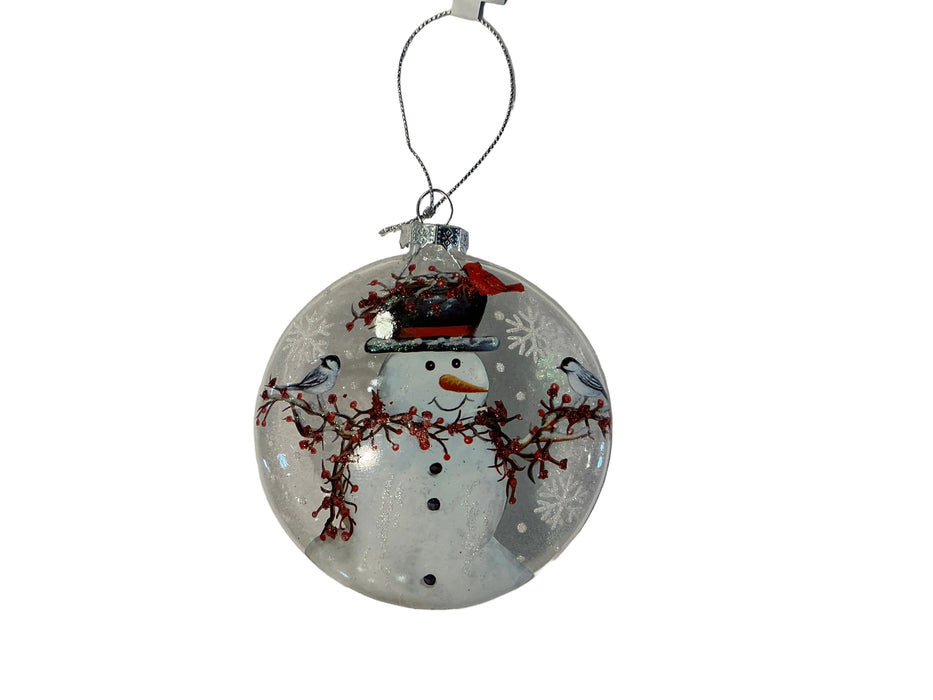Ornament-Glass Snowman W/Birds