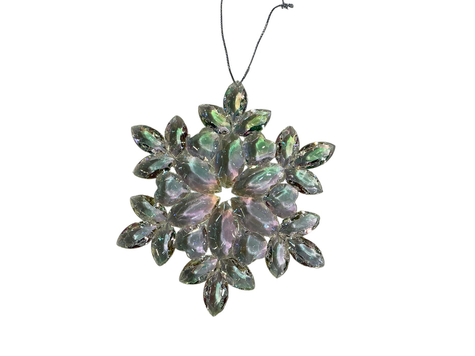 Ornament-5" Clear/Ir. Snowflake