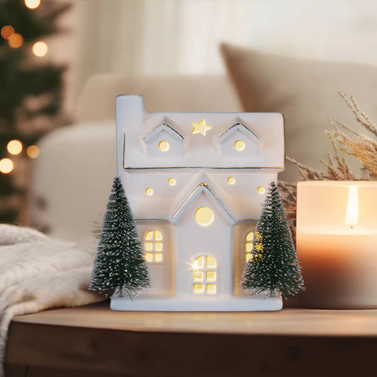 OWC-Lit Ceramic House W/Trees